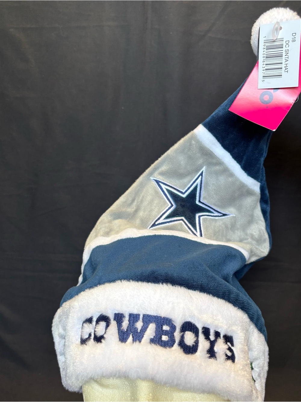 FOCO Dallas Cowboys Holiday Pom Hat - Navy & White Embroidered Festive Holly - Picture 4 of 5